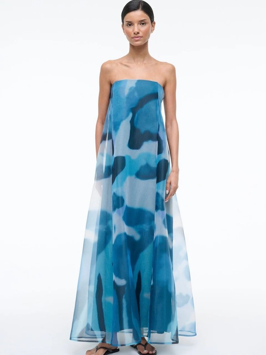 Staud Dresses & Skirts - STAUD 🌟Strapless Maxi Gown Allyson Blue Haze Watercolor Maxi Dress EUC 👀😍